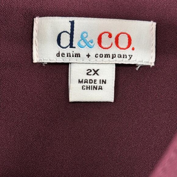 Denim & Co Blouse Top Size 2X Raisin Red Button Up Shirt Roll Tab Sleeve Stretch - Picture 3 of 9